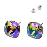 Silver 925 Earrings with Swarovski Square 10mm Paradise Shine Crystals