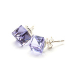 Sterling Silver Earrings 925 Swarovski Cube 6mm Violet