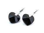 925 Silver Earrings with Swarovski Crystals Hearts 14mm Jet