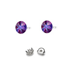 Silver 925 Earrings with Swarovski Rose 4.5mm Fuchsia Shimmer Crystals