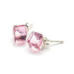 Silver 925 Swarovski Cube 6mm Light Rose Earrings