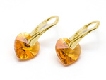 Gold plated 925 silver earrings with Swarovski crystals Hearts 10mm Topaz
