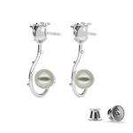 Silver 925 rose earrings with Swarovski pearls 8mm Light Grey