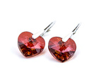 925 Silver Earrings with Swarovski Crystals Hearts 14mm Red Magma