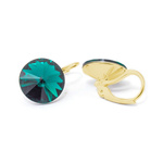 Gold plated 925 silver earrings with Swarovski Rivoli 12mm Emerald crystals