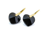 Gold plated 925 silver earrings with Swarovski crystals Hearts 14mm Jet