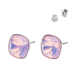 Silver 925 Earrings with Swarovski Square 10mm Rose Water Opal Crystals