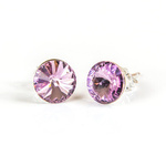 925 Silver Earrings with Swarovski Rivoli 8mm Violet Crystals