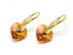 Earrings gold plated sterling silver 925 with Swarovski crystals Hearts 10mm Topaz AB