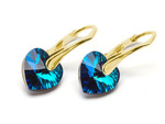 Gold plated 925 silver earrings with Swarovski crystals Hearts 10mm Bermuda Blue