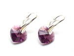 925 Silver Earrings with Swarovski Crystals Hearts 10mm Amethyst