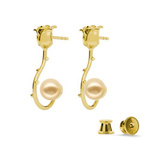 Silver 925 gold plated rose earrings with Swarovski pearls 8mm Creamrose