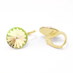 Gold plated 925 silver earrings with Swarovski Rivoli 12mm Luminous Green crystals