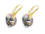 Earrings gold plated sterling silver 925 with Swarovski crystals Hearts 10mm Black Diamond AB