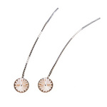 Silver Long Earrings with Swarovski Rivoli 8mm Light Silk Crystals