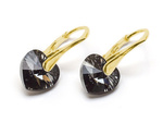 Gold plated 925 silver earrings with Swarovski crystals Hearts 10mm Silver Night