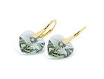 Gold plated 925 silver earrings with Swarovski crystals Hearts 14mm Black Diamond