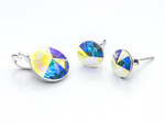 925 silver set of earrings + pendant with Swarovski Rivoli 8/12mm Crystal AB F crystals