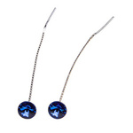 Silver Long Earrings with Swarovski Rivoli 8mm Sapphire Crystals