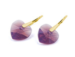 Gold plated 925 silver earrings with Swarovski crystals Hearts 14mm Cyclamen Opal