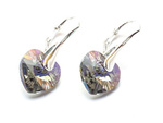Silver 925 Earrings with Swarovski Crystals Hearts 10mm Black Diamond AB