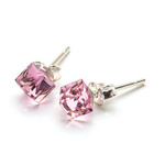 Silver 925 Earrings with Swarovski Cube 4mm Light Rose Crystals