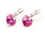 Silver 925 Earrings with Swarovski Crystals Hearts 10mm Fuchsia AB