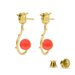 Silver 925 gold plated rose earrings with Swarovski pearls 8mm Neon Red