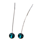 Silver Long Earrings with Swarovski Rivoli 8mm Blue Zircon Crystals