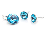 925 silver set of earrings + pendant with Swarovski Rivoli 8/12mm Aquamarine crystals