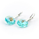 925 silver earrings with Swarovski Octagon 14mm Antique Green Blue AB crystals