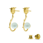 Silver 925 gold plated rose earrings with Swarovski pearls 8mm Pastel Blue