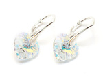 Silver 925 Earrings with Swarovski Crystals Hearts 10mm Crystal AB