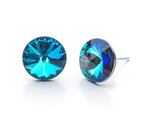 Srebrne 925 Kolczyki z kryształami Swarovski Rivoli 12mm Bermuda Blue