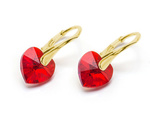 Gold plated sterling silver 925 earrings with Swarovski hearts 10mm Light Siam AB crystals