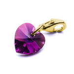 Charms pendant for bracelet silver 925 gold plated with Swarovski crystals Heart 10mm Fuchsia AB