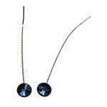 Silver Long Earrings with Swarovski Rivoli 8mm Denim Blue Crystals