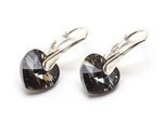 Silver 925 Earrings with Swarovski Crystals Hearts 10mm Silver Night