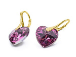 Gold plated 925 silver earrings with Swarovski crystals Hearts 14mm Rose CAL