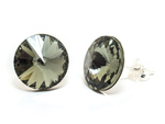 Sterling silver 925 Earrings with Swarovski Rivoli 12mm Black Diamond crystals