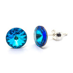 925 Silver Earrings with Swarovski Rivoli 8mm Bermuda Blue Crystals