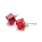 Silver 925 Swarovski Cube 6mm Light Siam Earrings