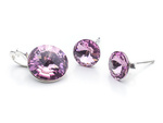 925 silver set of earrings + pendant with Swarovski Rivoli 8/12mm Light Amethyst crystals