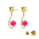 Silver 925 gold plated rose earrings with Swarovski pearls 8mm Neon Pink