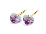 Gold plated 925 silver earrings with Swarovski crystals Hearts 14mm Light Amethyst