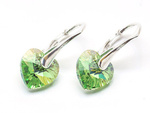 Silver 925 Earrings with Swarovski Crystals Hearts 10mm Peridot AB