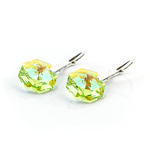 925 silver earrings with Swarovski Octagon 14mm Light Peridot Blue AB crystals