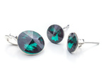 925 silver set of earrings + pendant with Swarovski Rivoli 8/12mm Emerald crystals