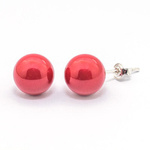 925 Silver Earrings with Swarovski Elements 10mm Red Coral Pearls
