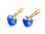 Gold plated sterling silver 925 earrings with Swarovski hearts 10mm Sapphire AB crystals